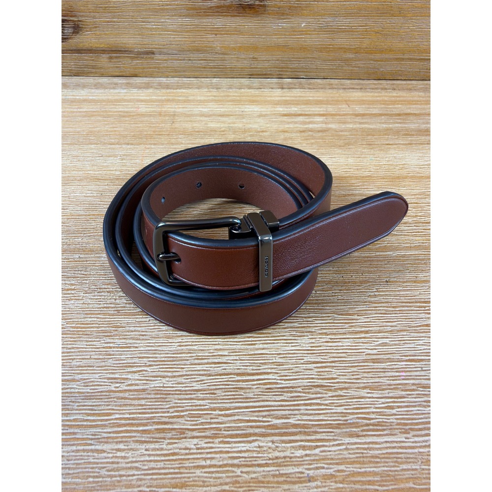 Coach Mens Reversible Leather Belt Brown Black Gunmetal Buckle 38 63908U BRN